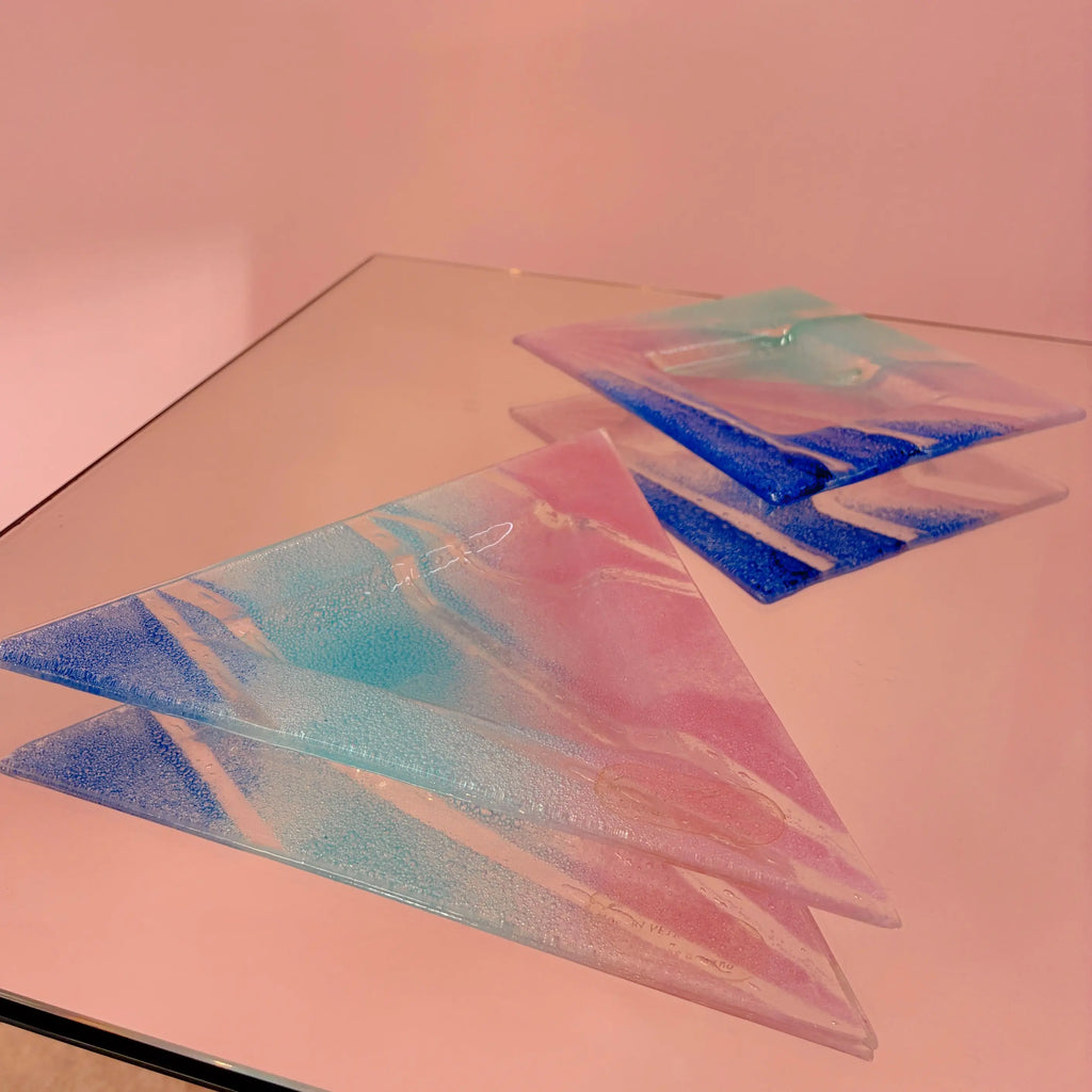 Ensemble de deux vide-poches ou cendriers vintage en verre de Murano, dégradé pastel, années 70
