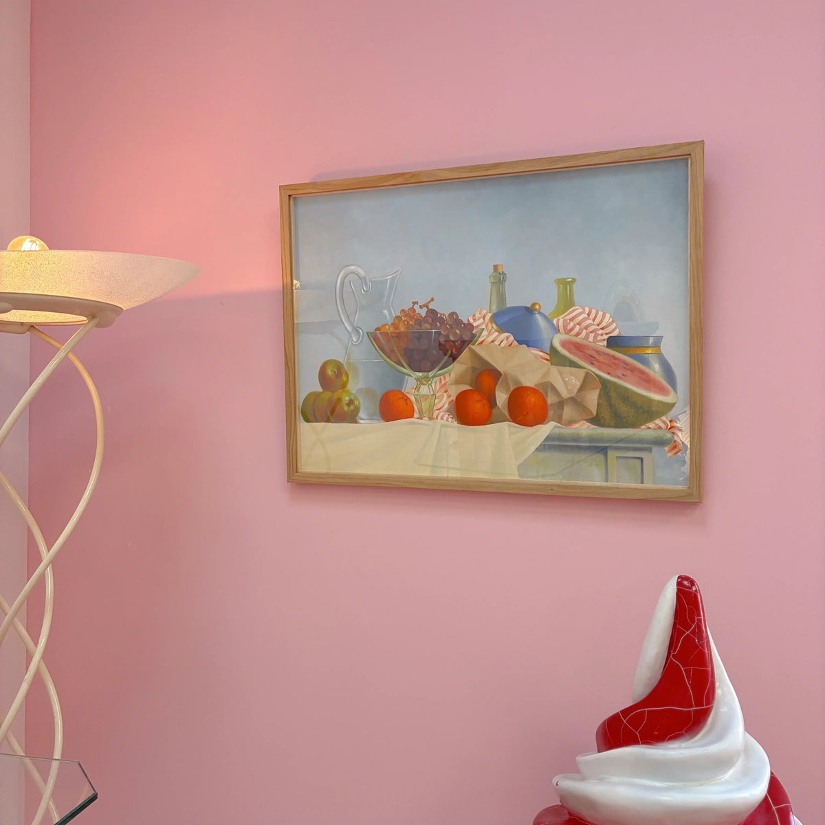Nature morte à la pastèque et aux raisins, Patrick Le Flohic, tableau original 79 x 59 cm