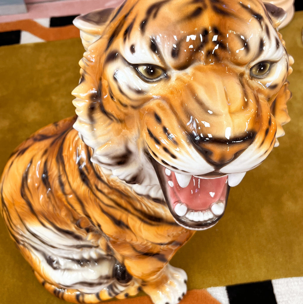 Tigre en Céramique Émaillée – Italie, Années 80