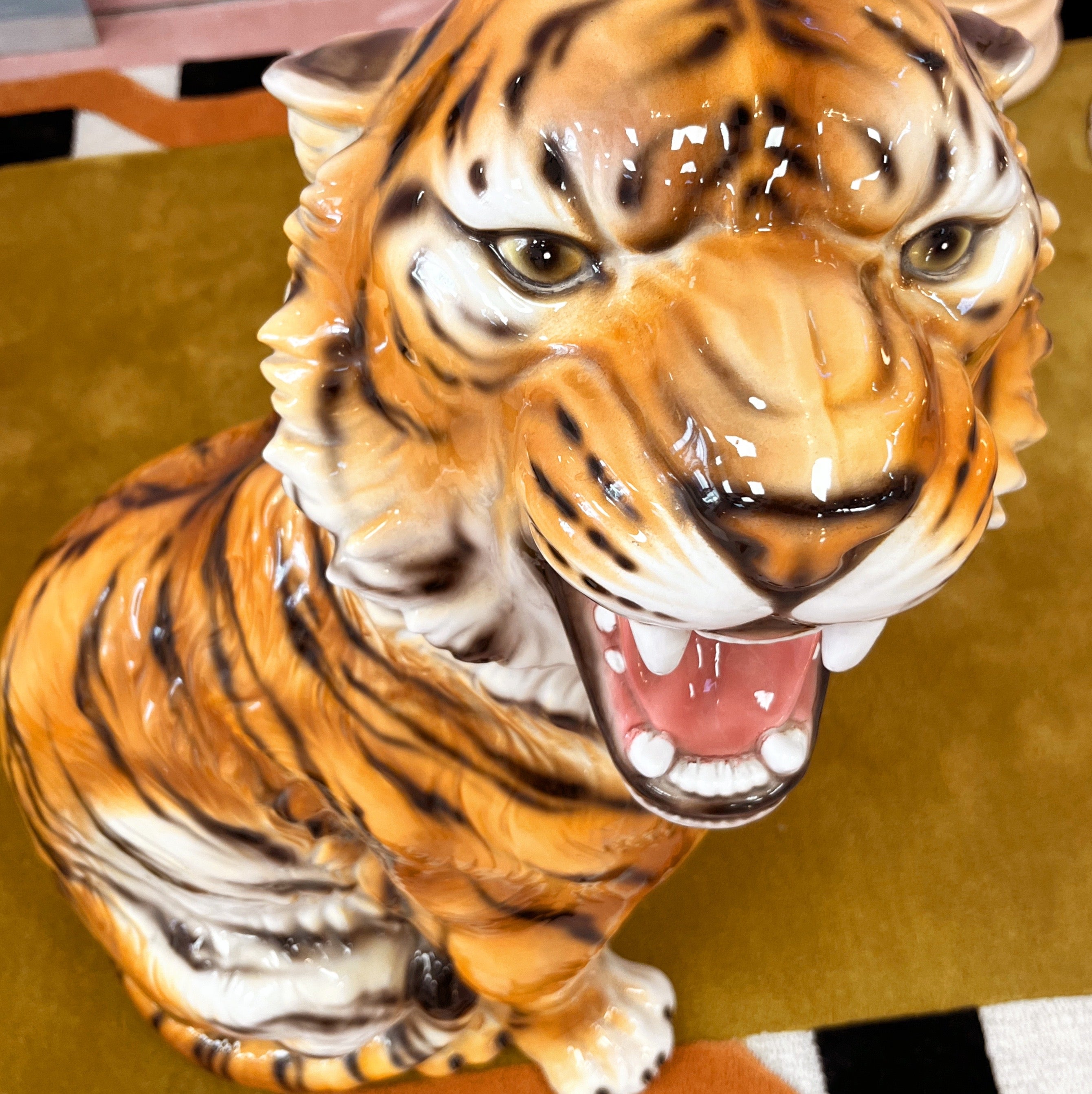 Tigre en Céramique Émaillée – Italie, Années 80