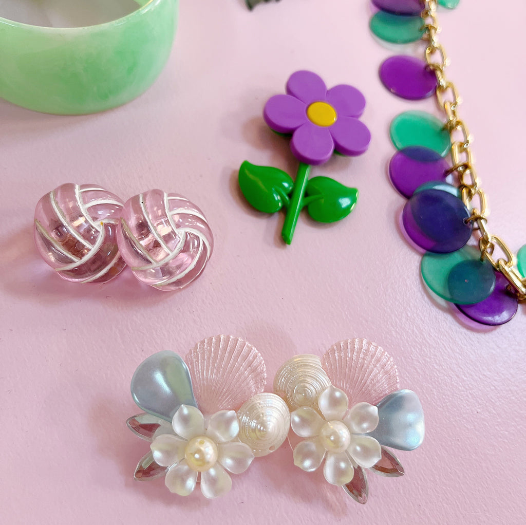 Boucle d’oreilles clips roses 80s