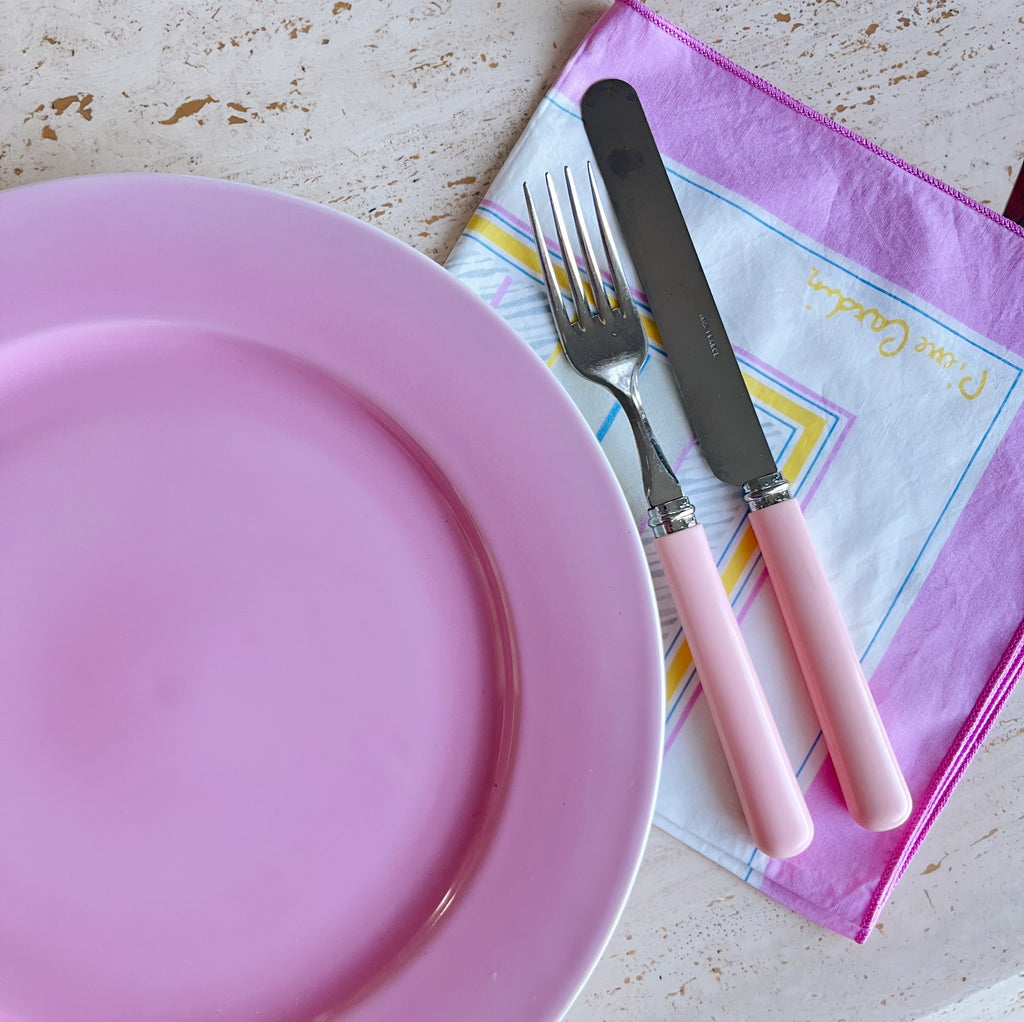 Set de 8 couverts roses vintage années 80