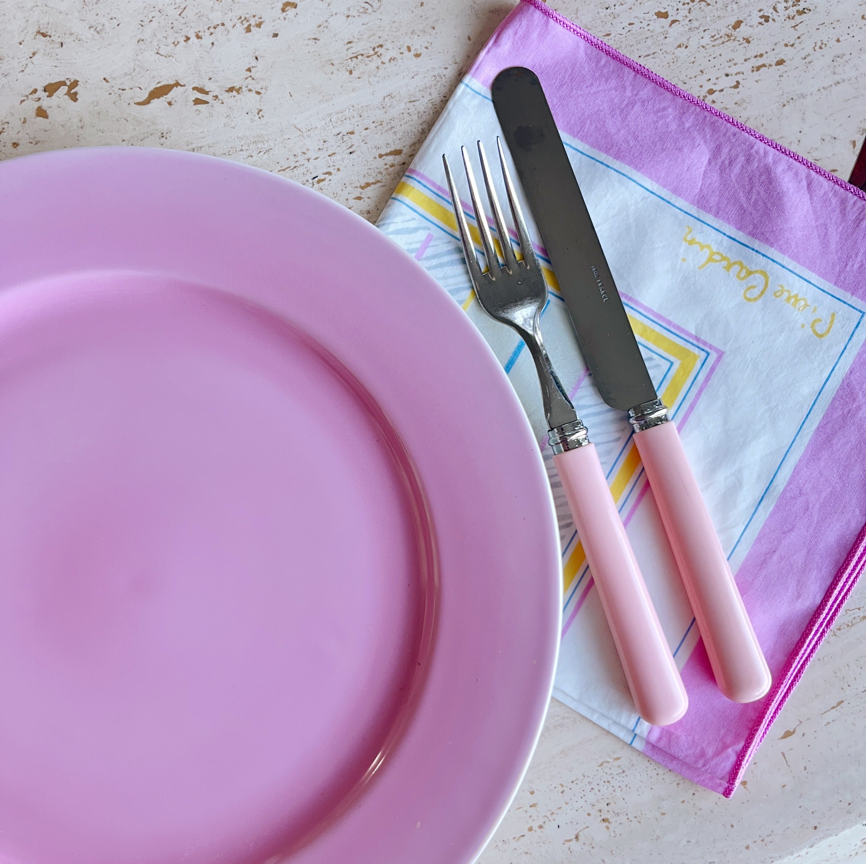 Set de 8 couverts roses vintage années 80