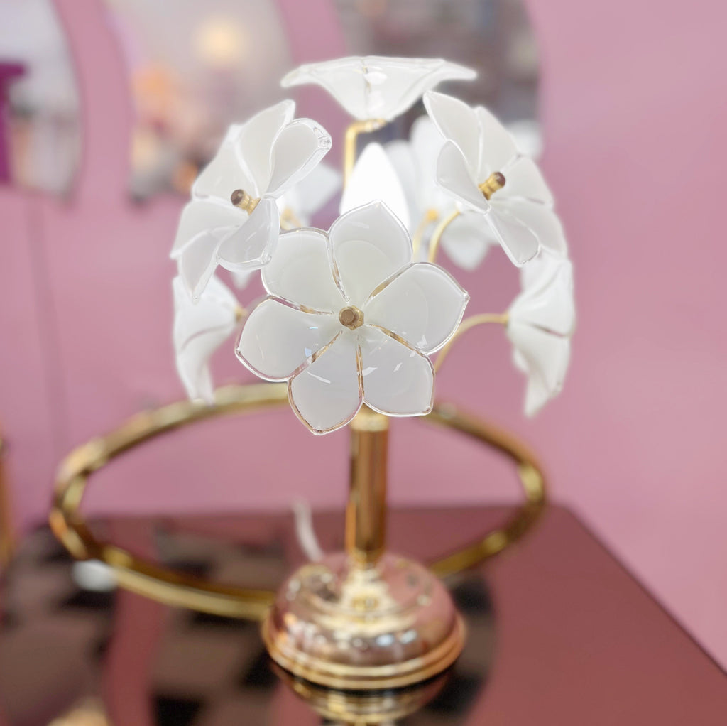 Lampe Fleurs en Verre et Laiton – Italie, Années 70
