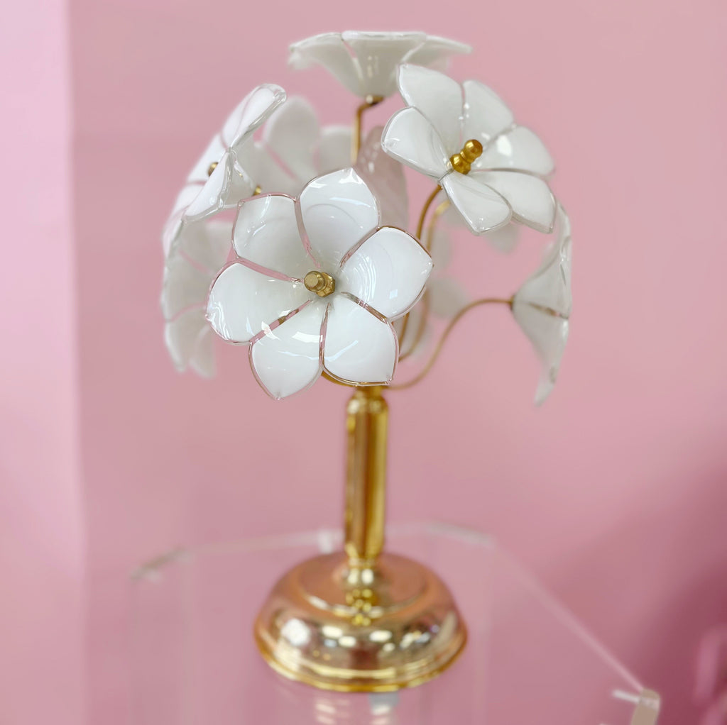 Lampe Fleurs en Verre et Laiton – Italie, Années 70