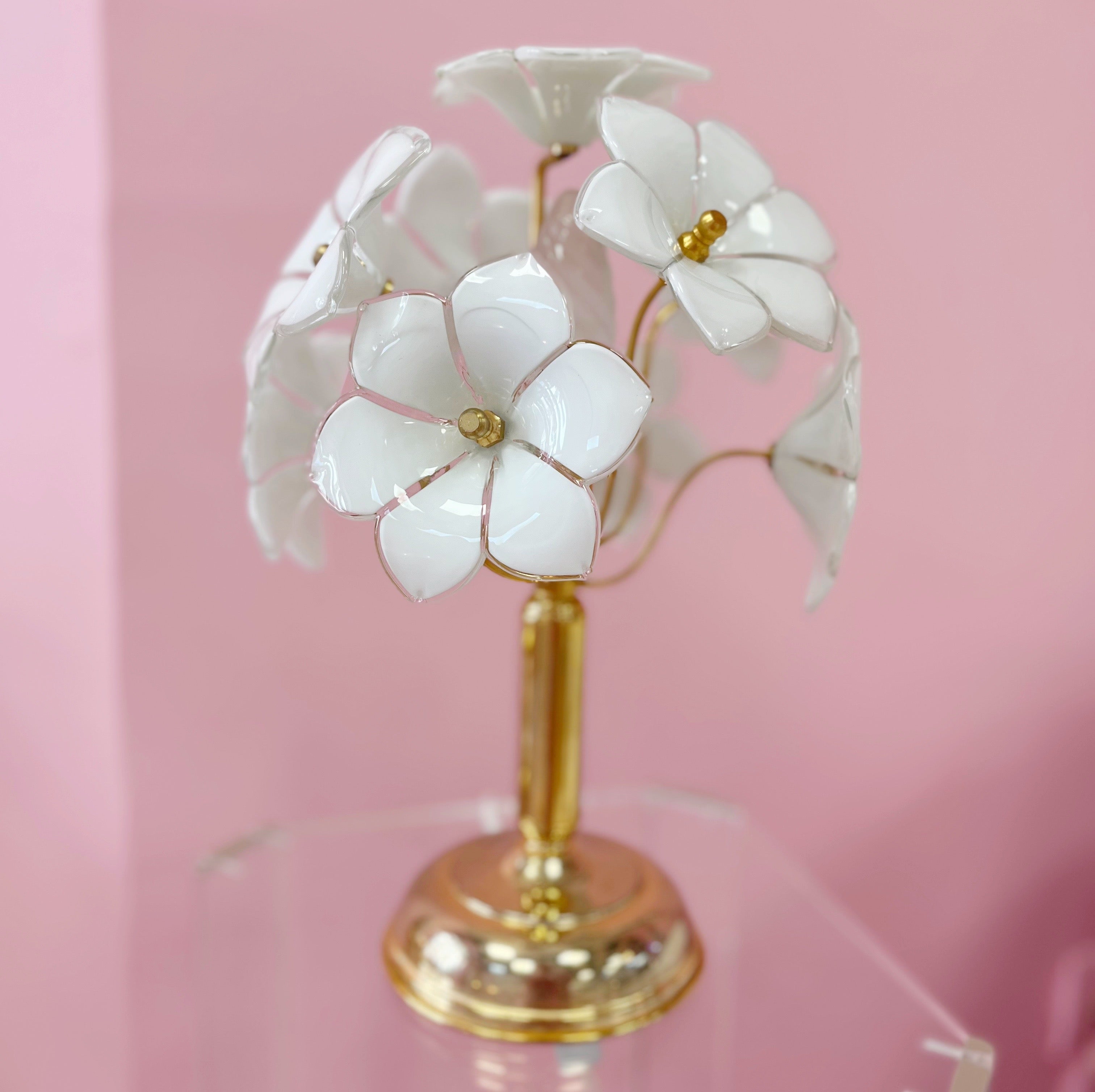 Lampe Fleurs en Verre et Laiton – Italie, Années 70