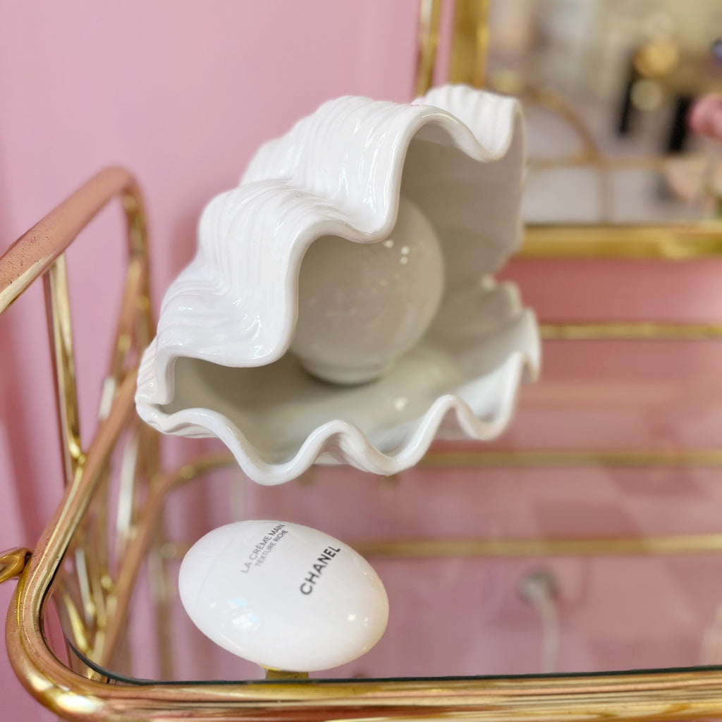 Lampe coquillage vintage – Céramique blanche italienne des années 70