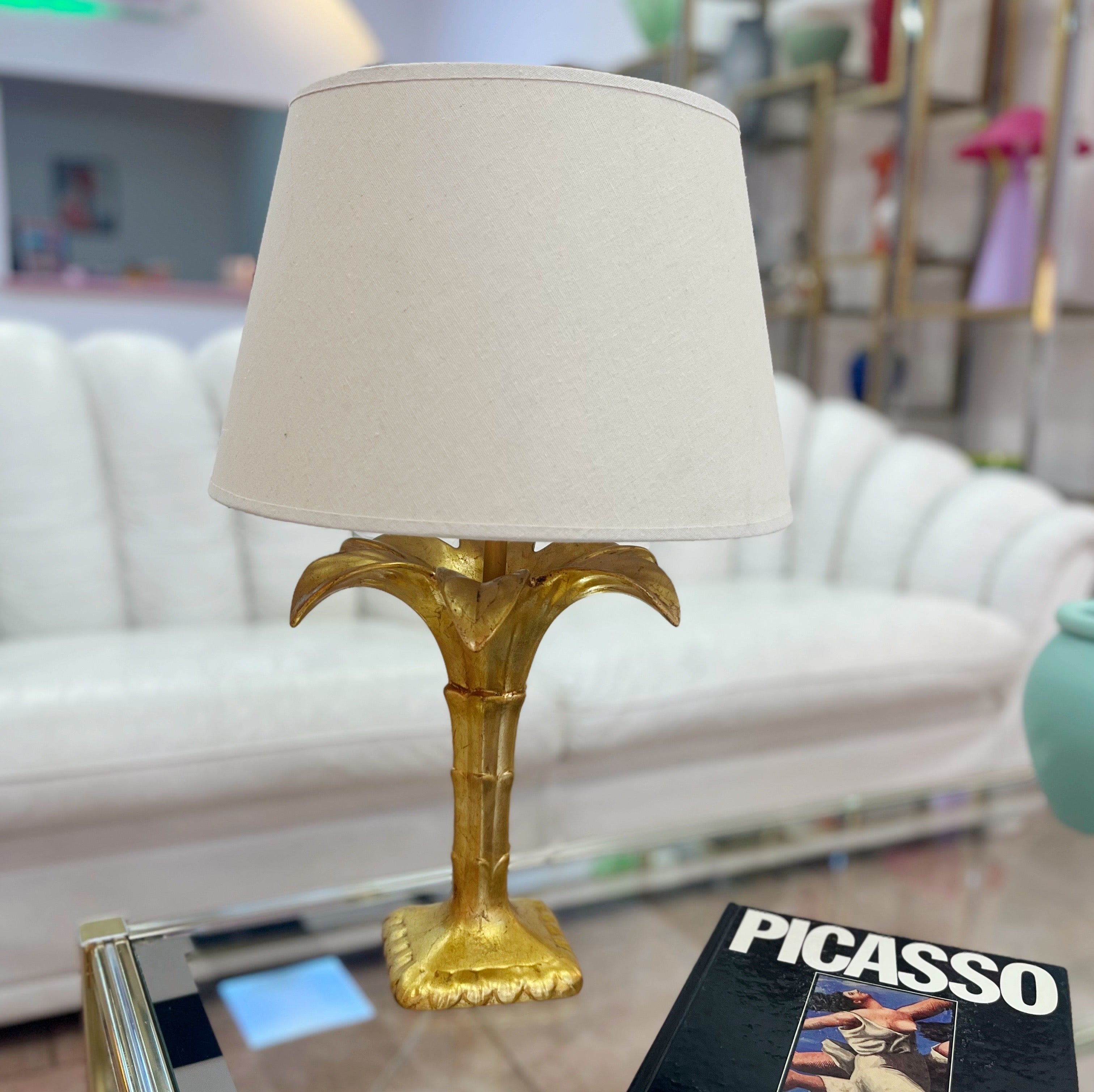 Lampe de table palmier dorée