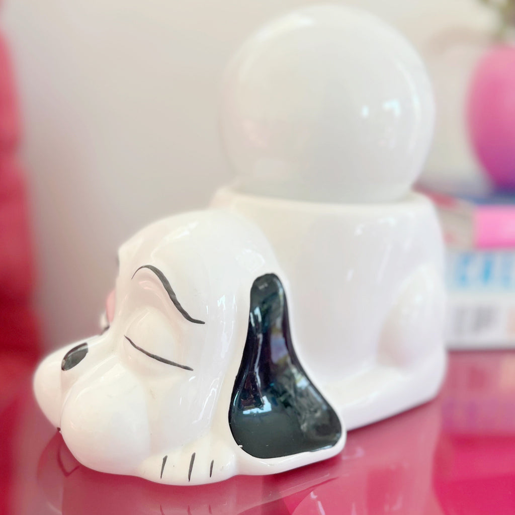 Lampe Chien et globe opalin – Années 80