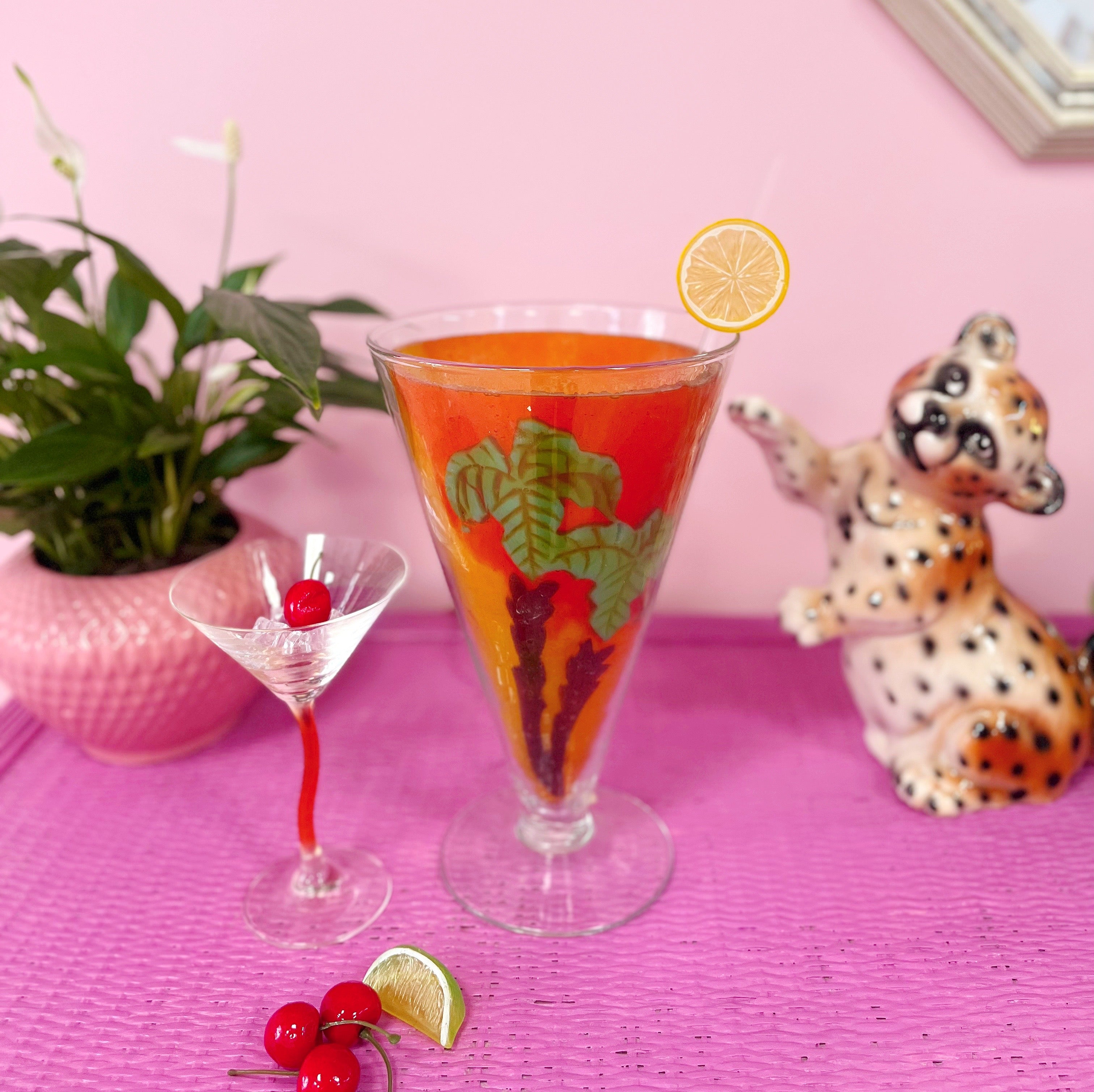 Lampe verre-cocktail XL 80s palmiers