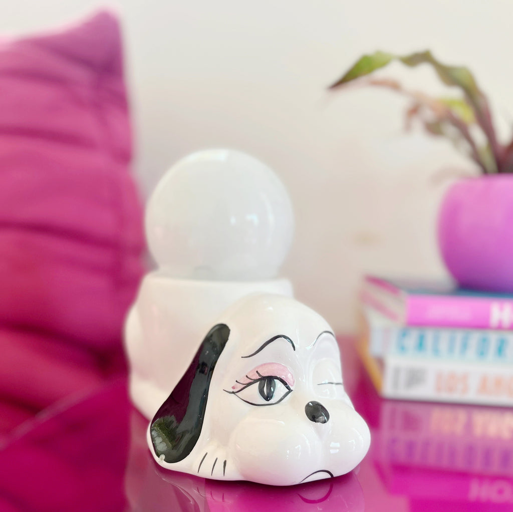 Lampe Chien et globe opalin – Années 80