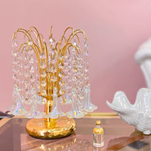 Charger l&#39;image dans la galerie, Lampe pampilles &amp; fleurs en verre, Plaqué or 24k, Années 70
