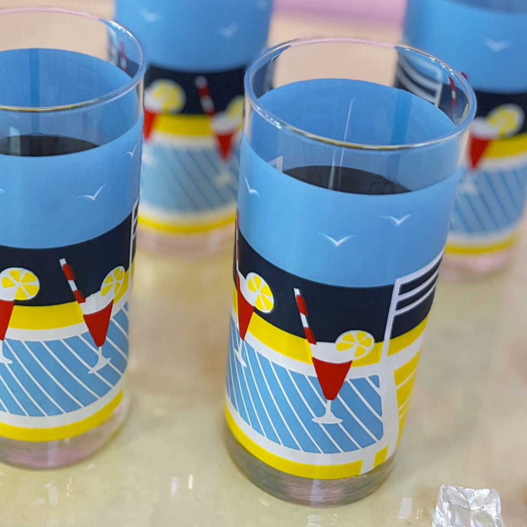 Set de 4 verres tube “Poolside” - Années 80