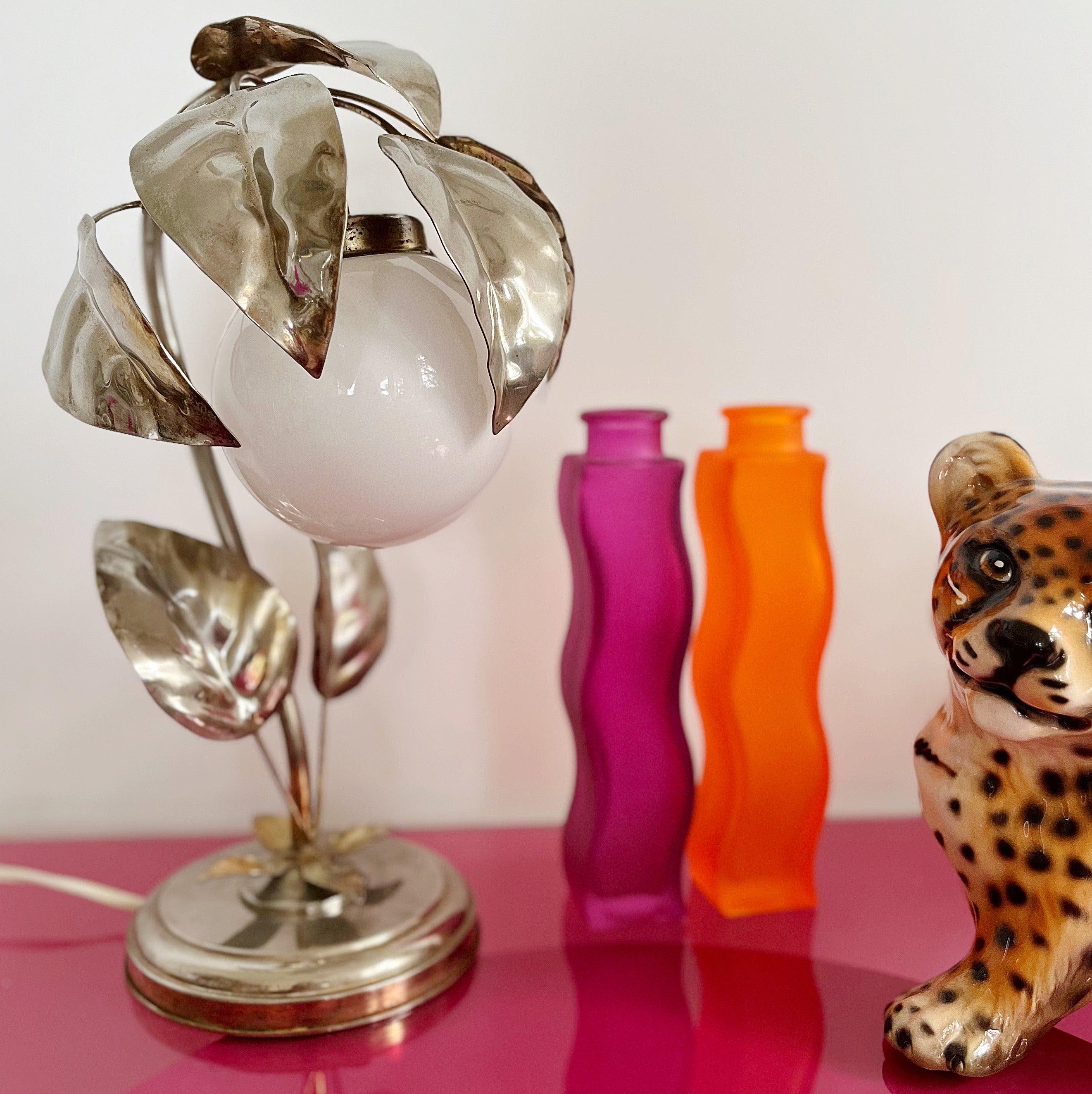 Lampe feuilles dorée 70s