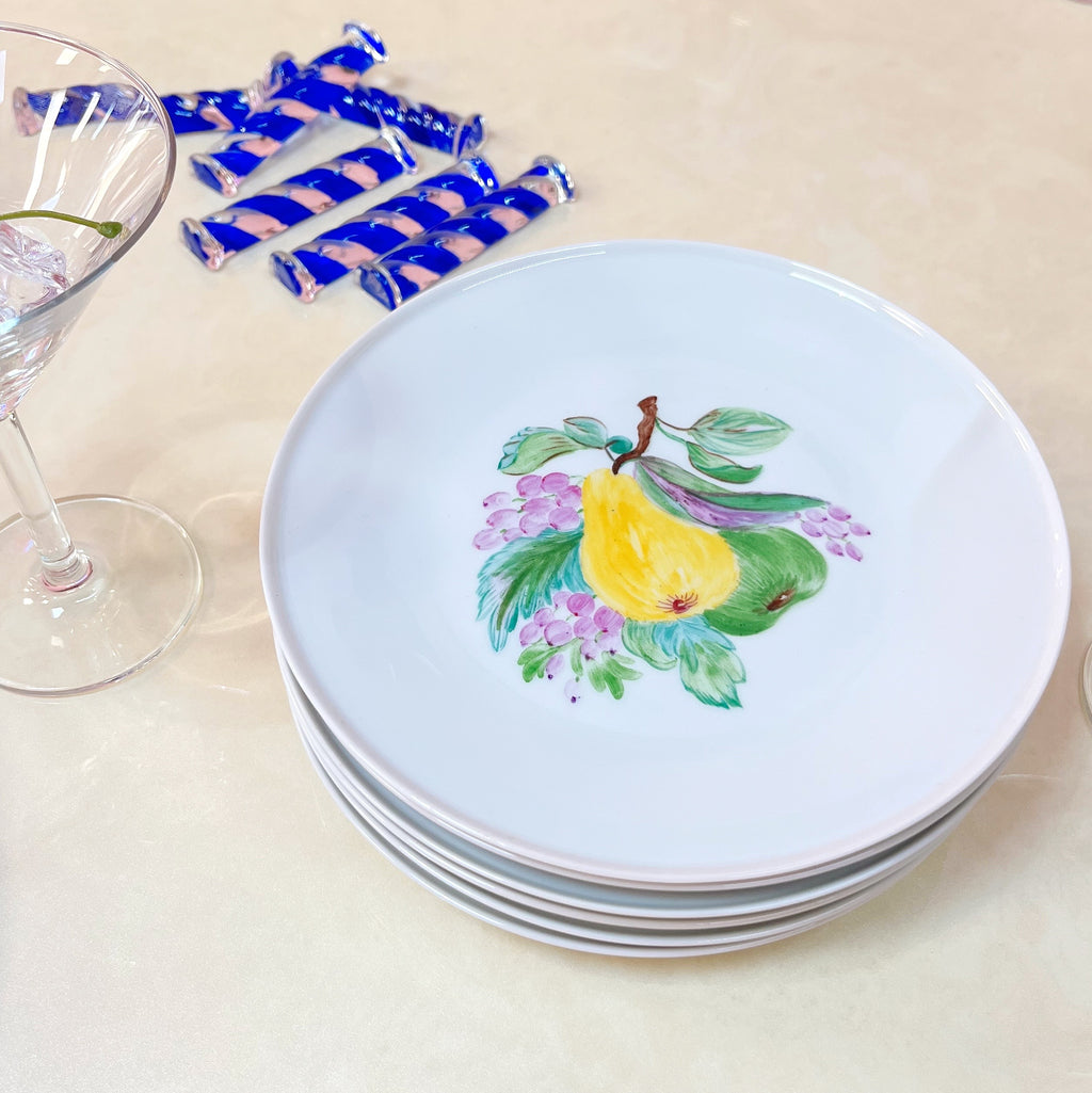Assiettes à dessert en porcelaine décor de fruits