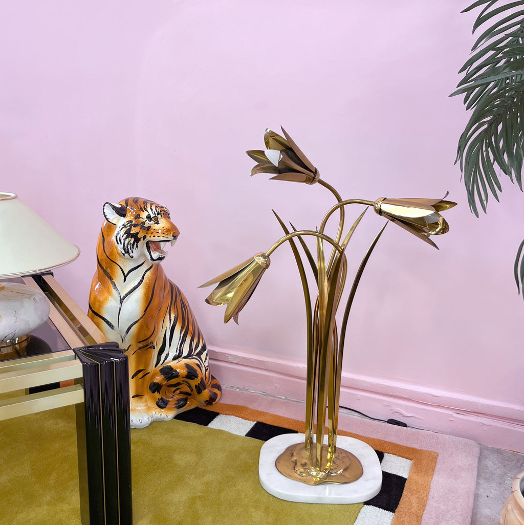 Lampe Florale en Laiton Massif – Années 70