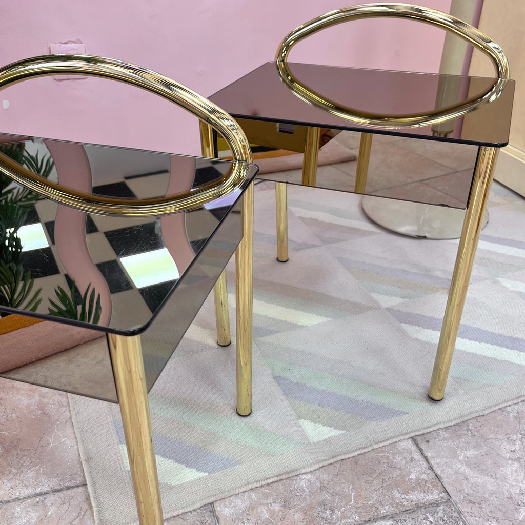 Paire de chevets en laiton et miroir fumé - Années 70