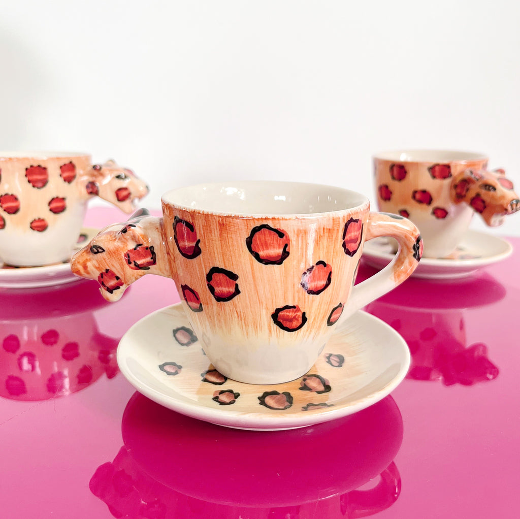 Tasses ceramique léopard vintage