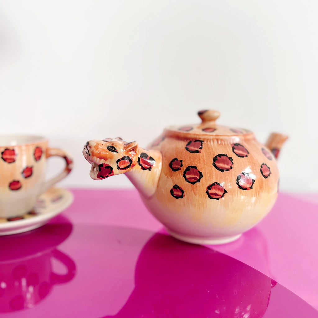 Grande théière léopard vintage