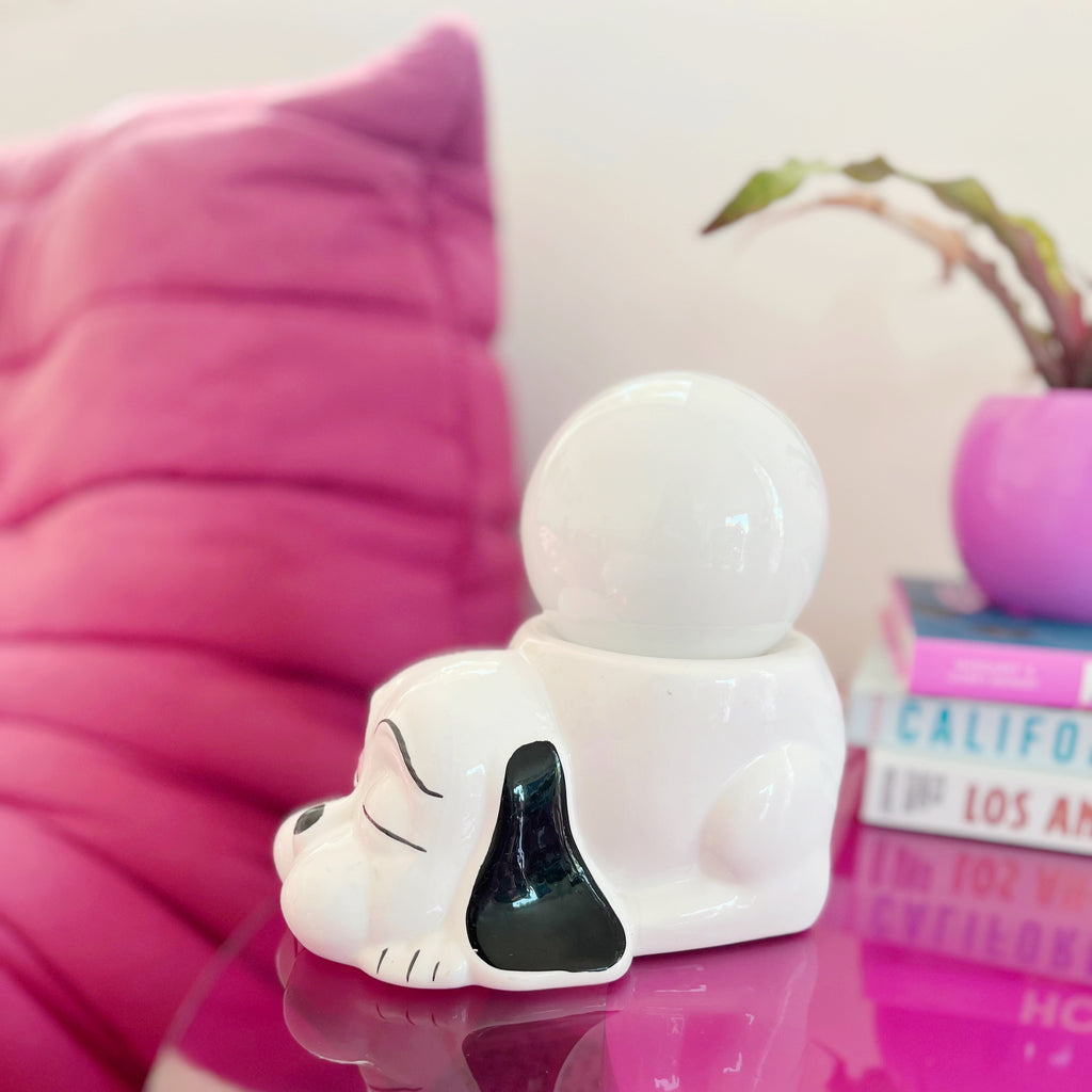 Lampe Chien et globe opalin – Années 80