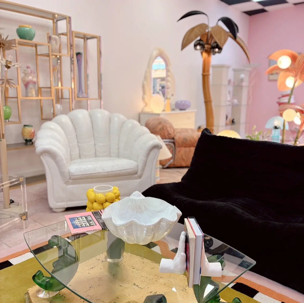 Vintage white leather shell sofa and armchair set, 70s