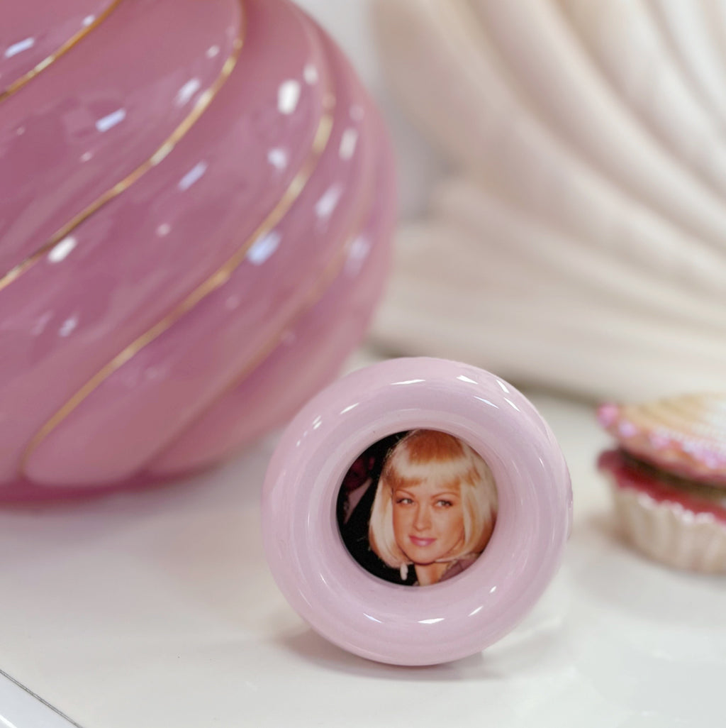 Petit porte photo céramique rose