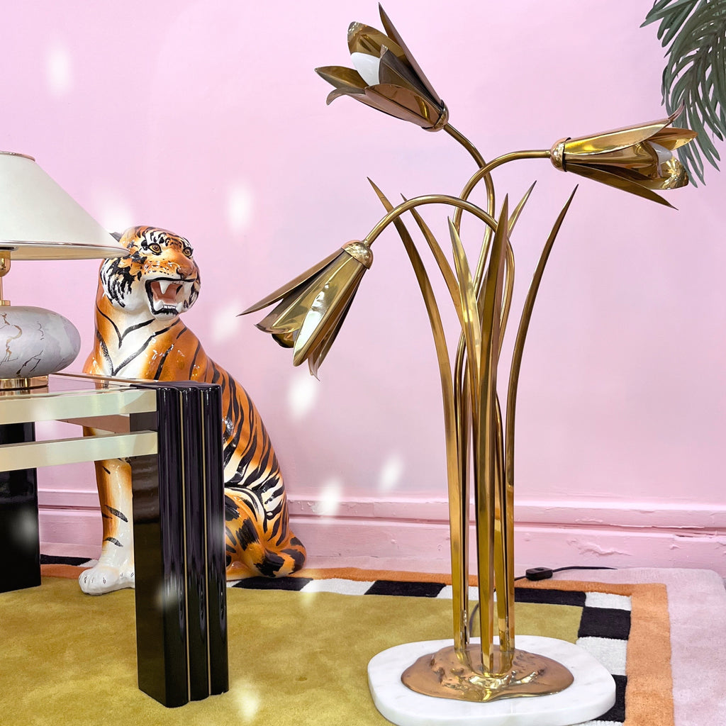 Lampe Florale en Laiton Massif – Années 70