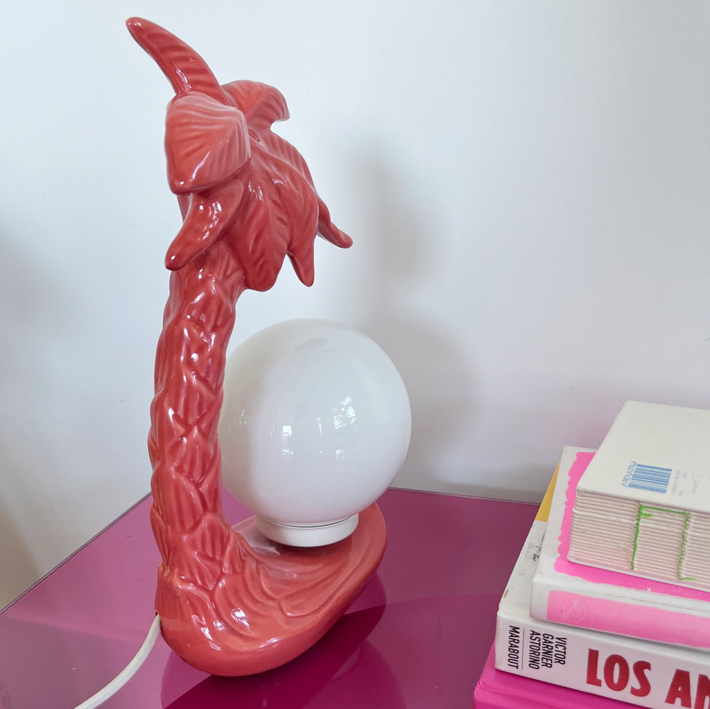 Lampe palmier vintage en céramique orangée