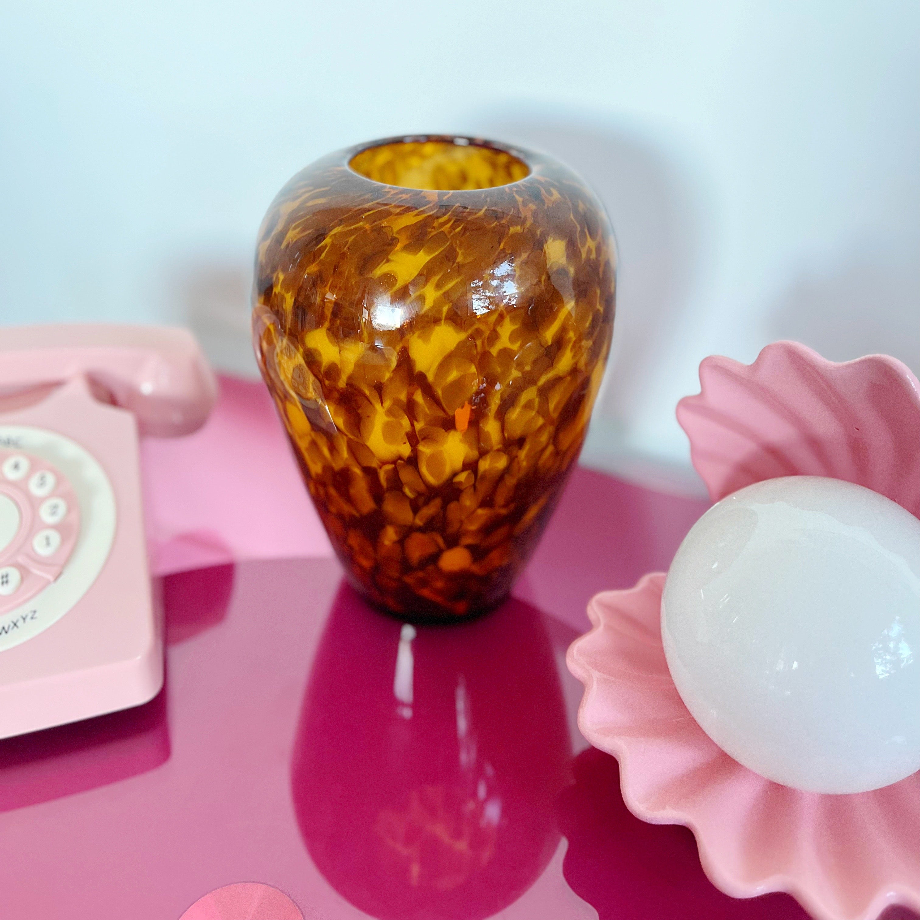 Vase tacheté 80s en verre soufflé