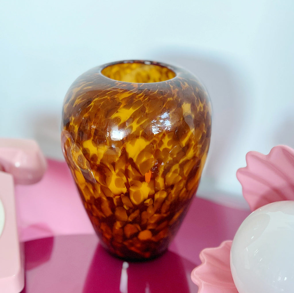 Vase tacheté 80s en verre soufflé