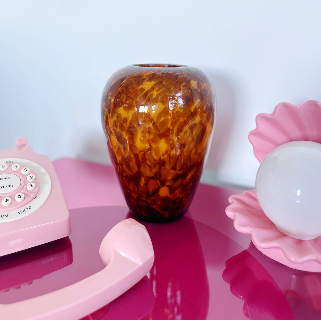 Vase tacheté 80s en verre soufflé