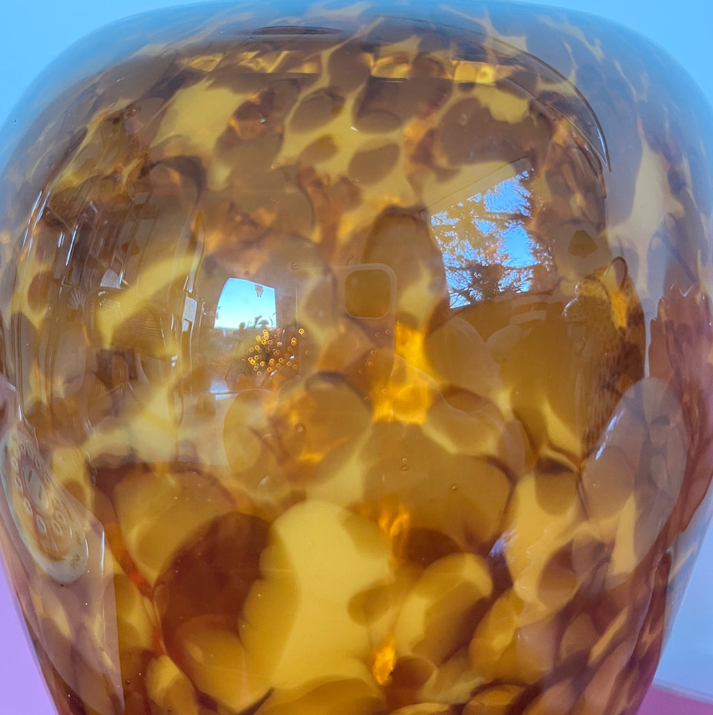 Vase tacheté 80s en verre soufflé