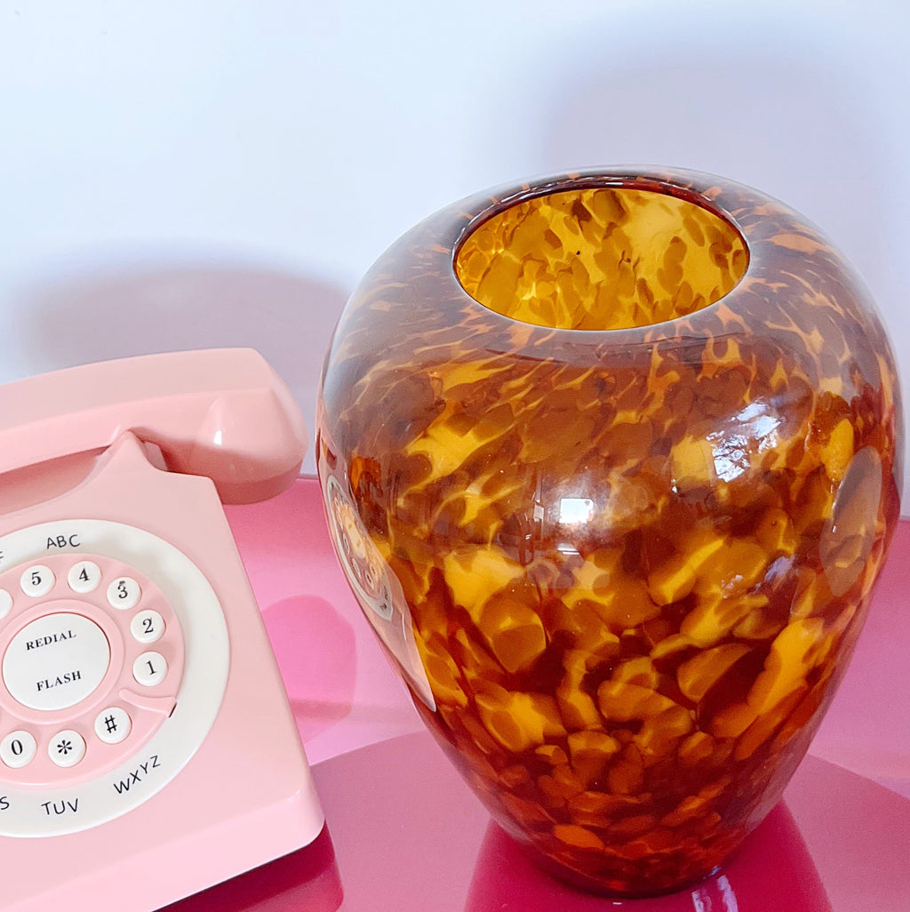 Vase tacheté 80s en verre soufflé