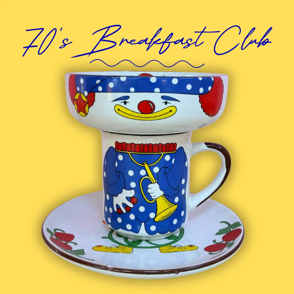 Service petit-déjeuner vintage clown en grès, années 70-80