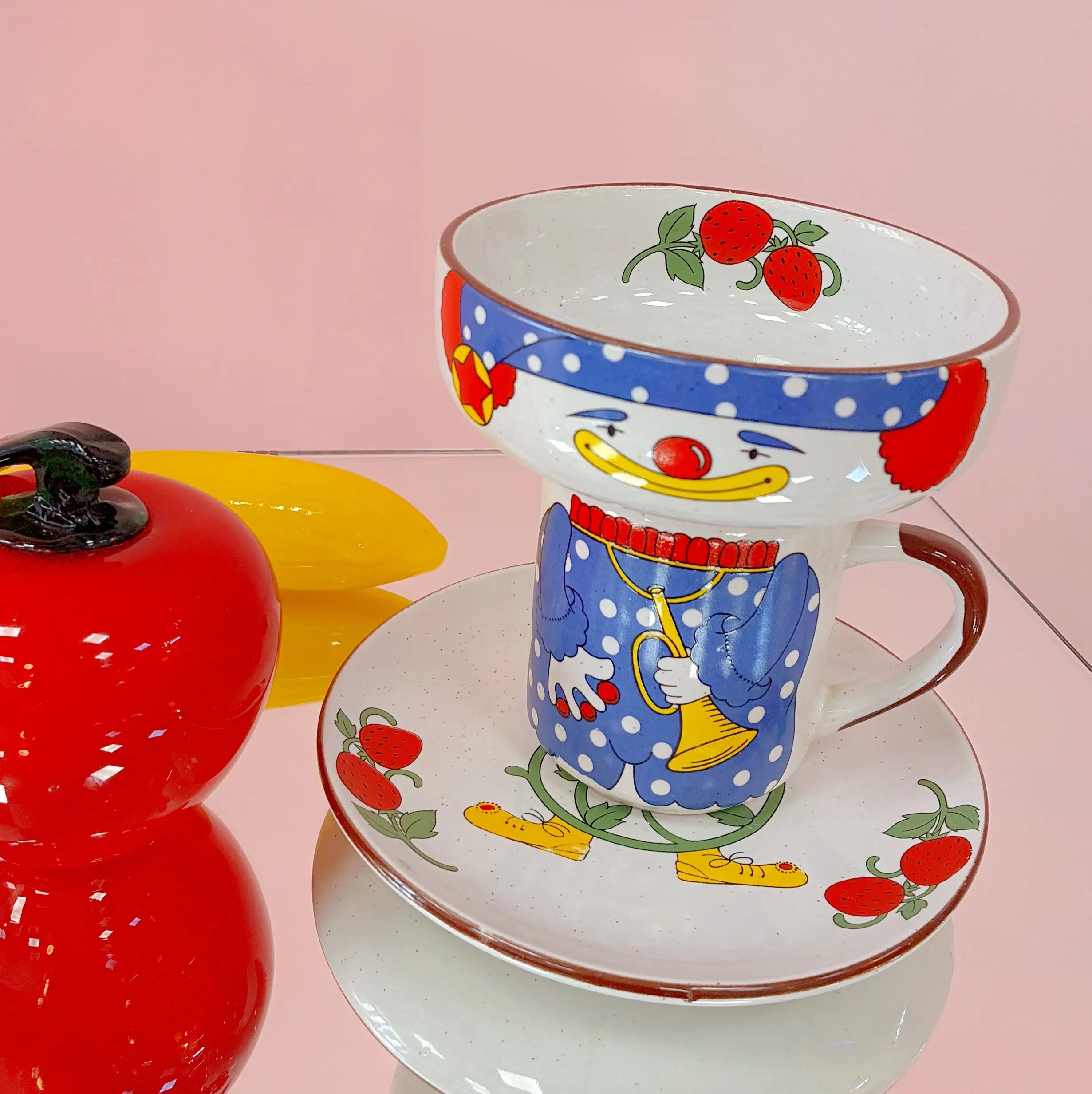 Service petit-déjeuner vintage clown en grès, années 70-80