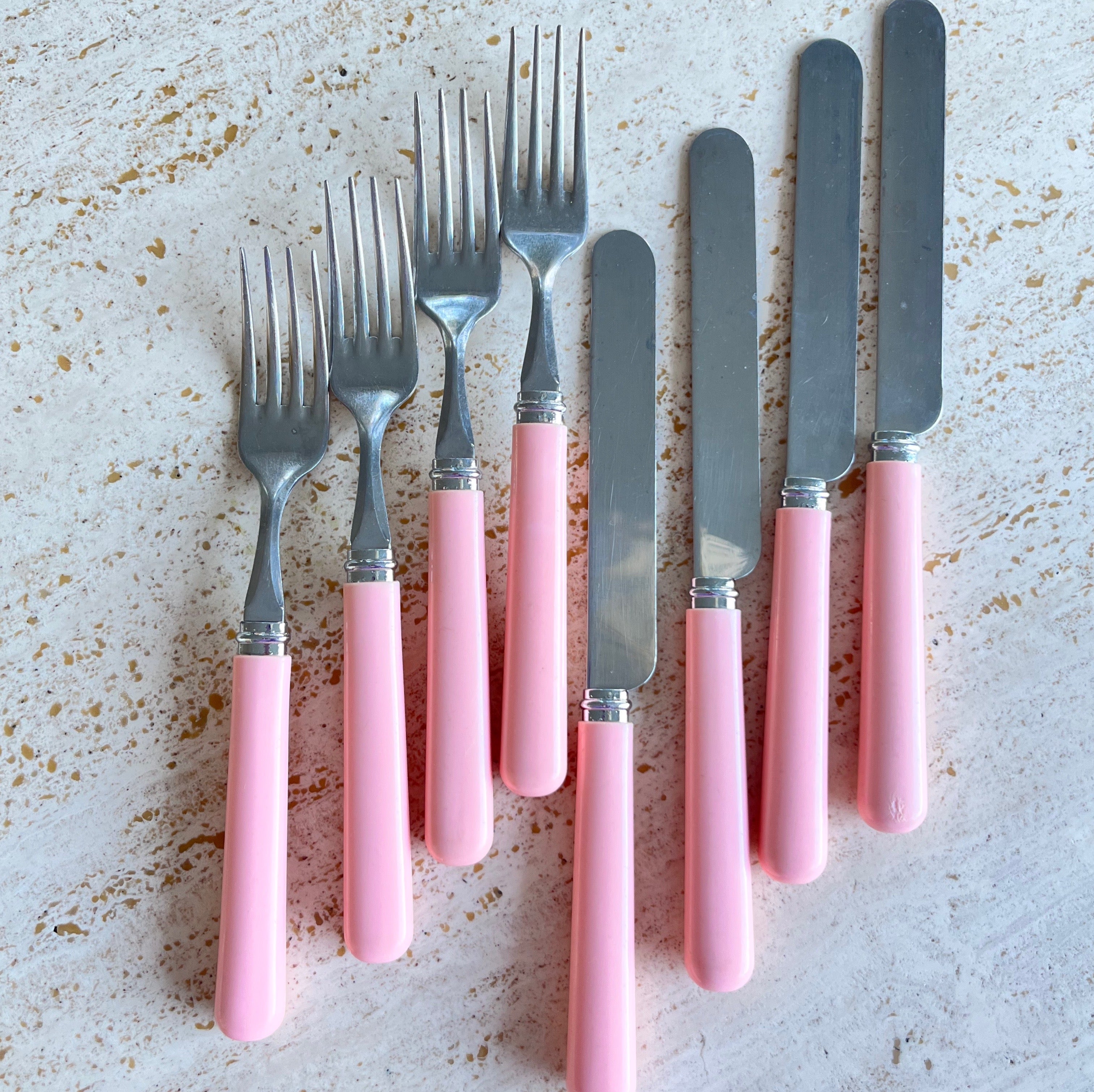 Set de 8 couverts roses vintage années 80