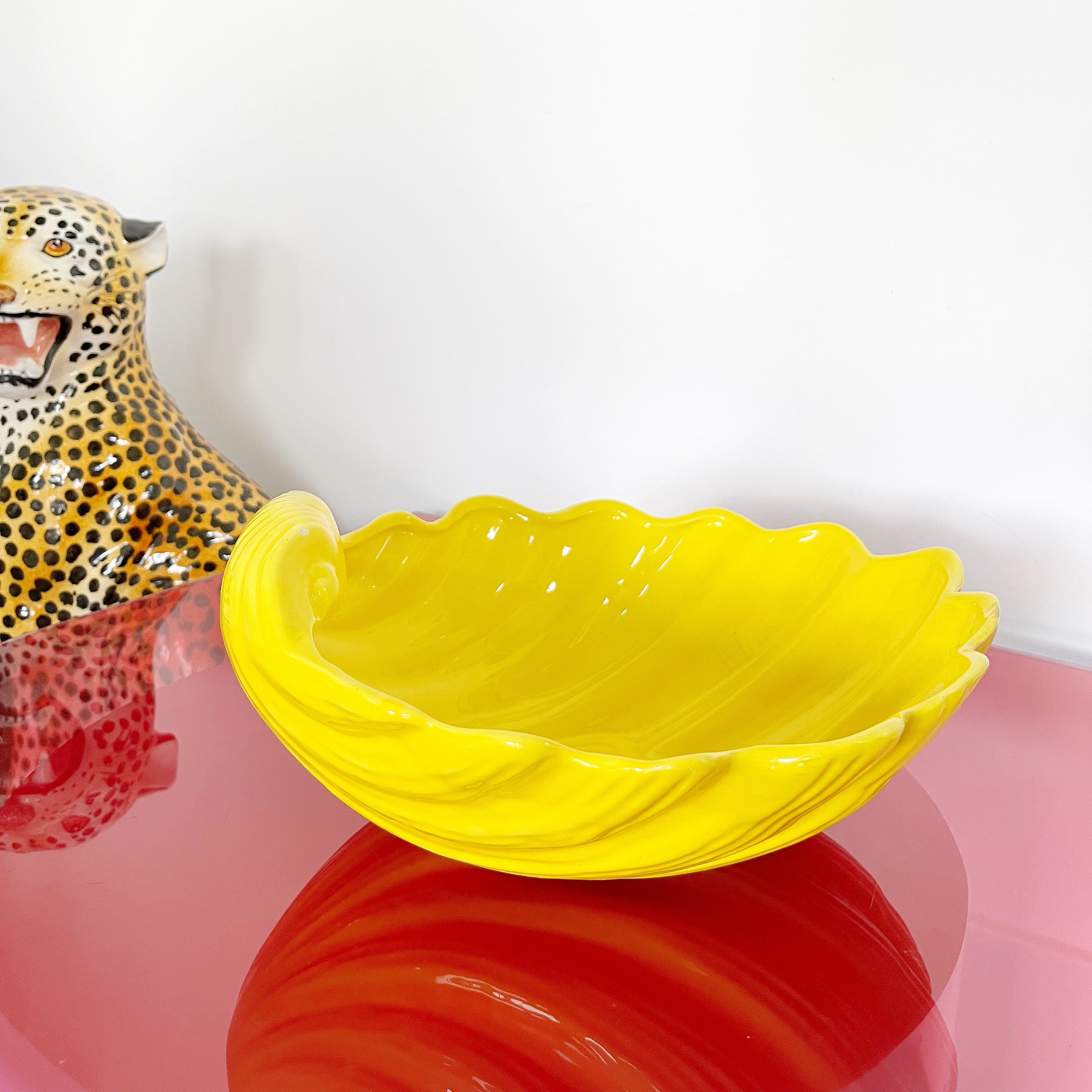 Grande coupe coquillage jaune vintage