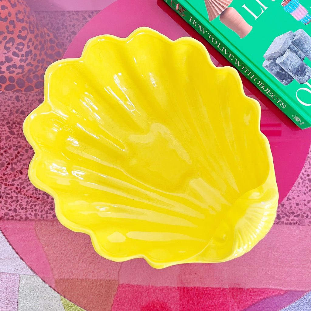 Grande coupe coquillage jaune vintage