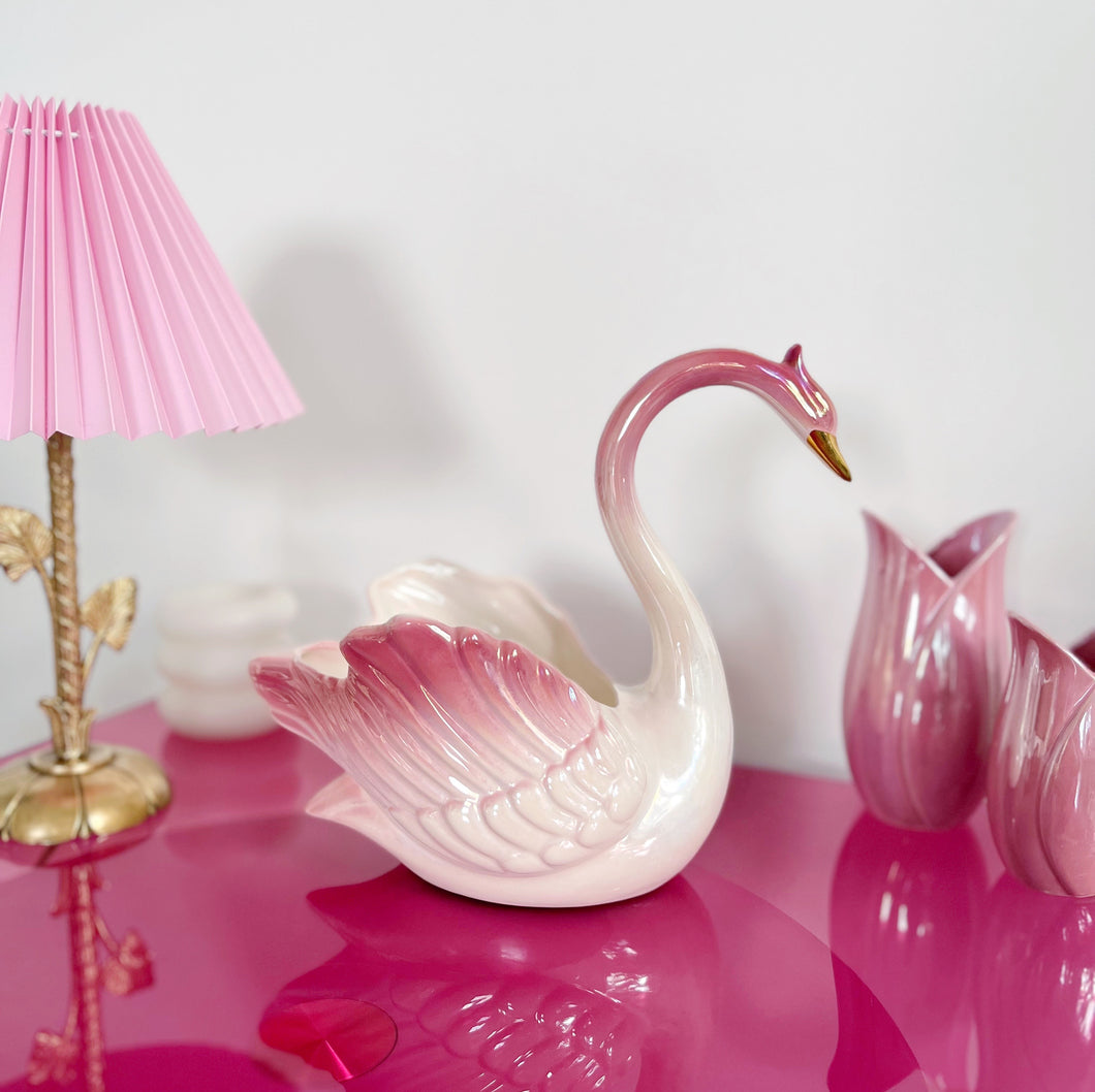 Cache-pot cygne rose iridescent