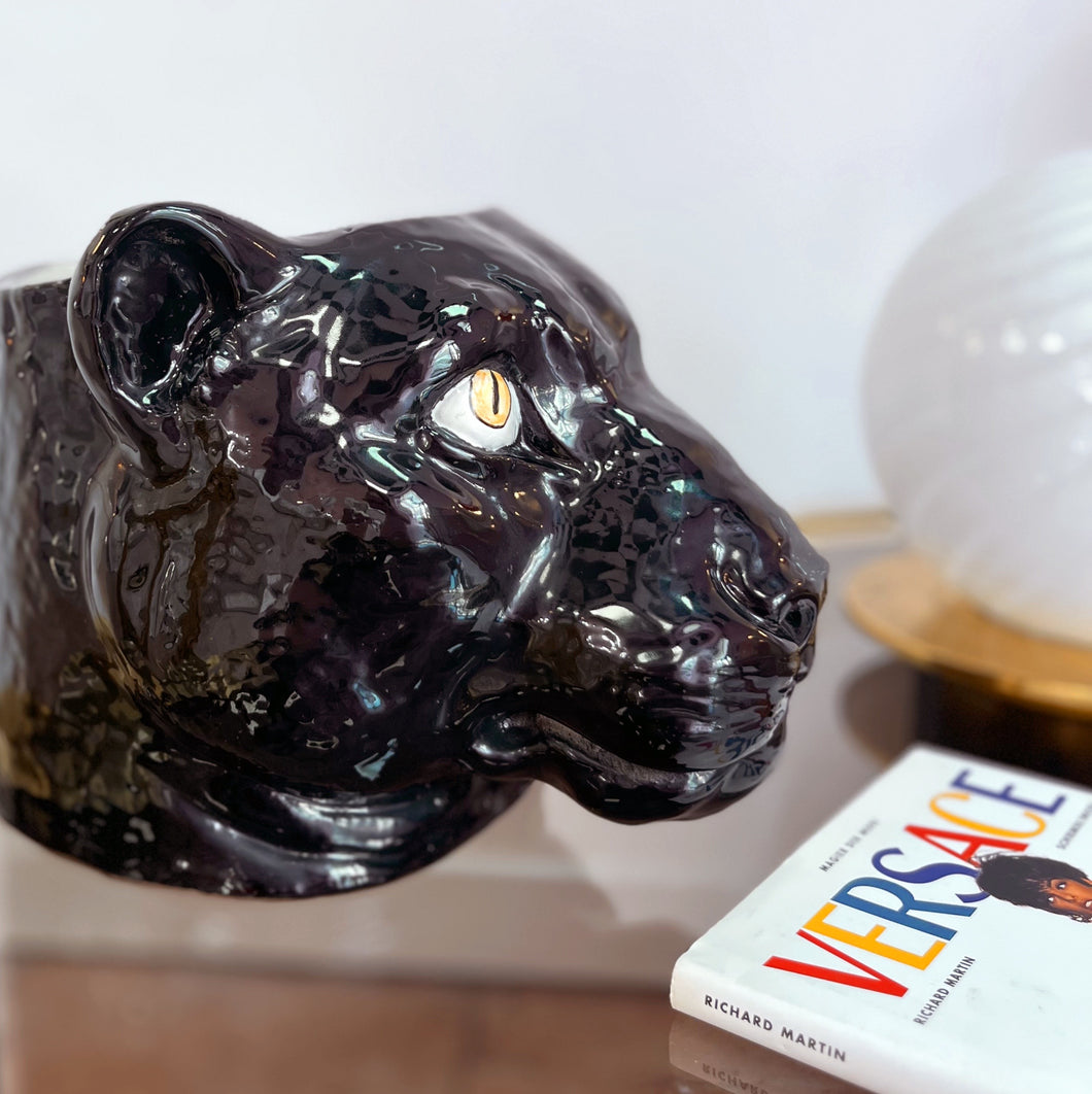 Cache-pot Panthère Noire en Céramique Émaillée – Années 80