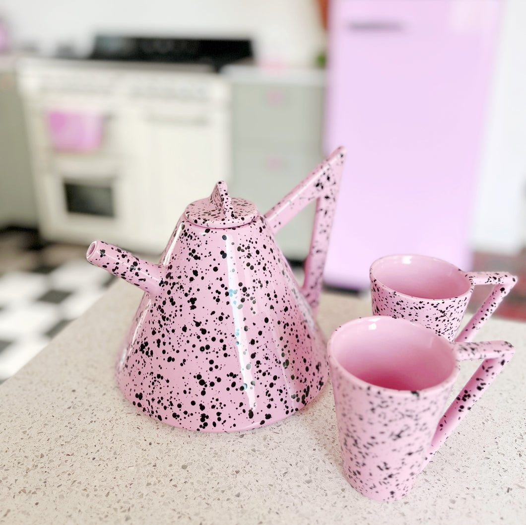 Vintage Memphis Design Speckled Pink Teapot