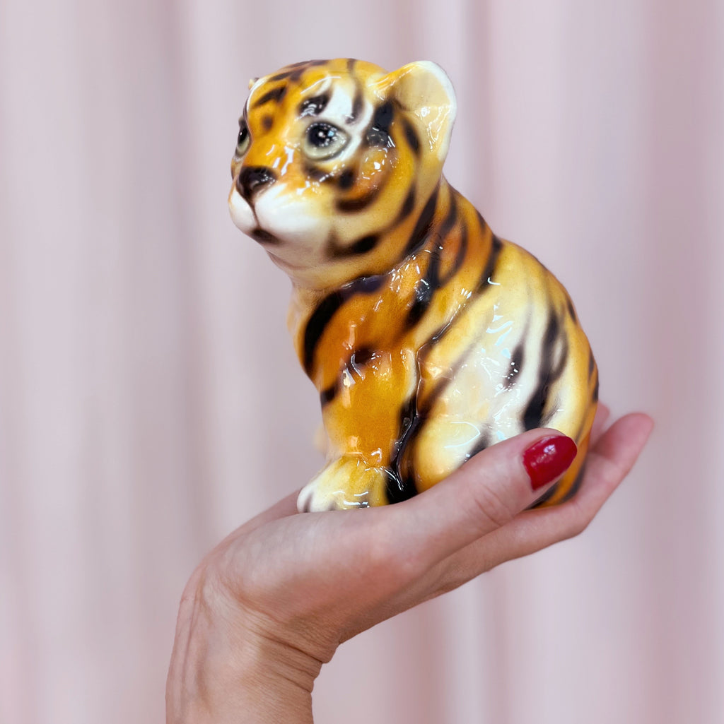 Statuette Bébé Tigre en Céramique Émaillée – Italie, Années 70
