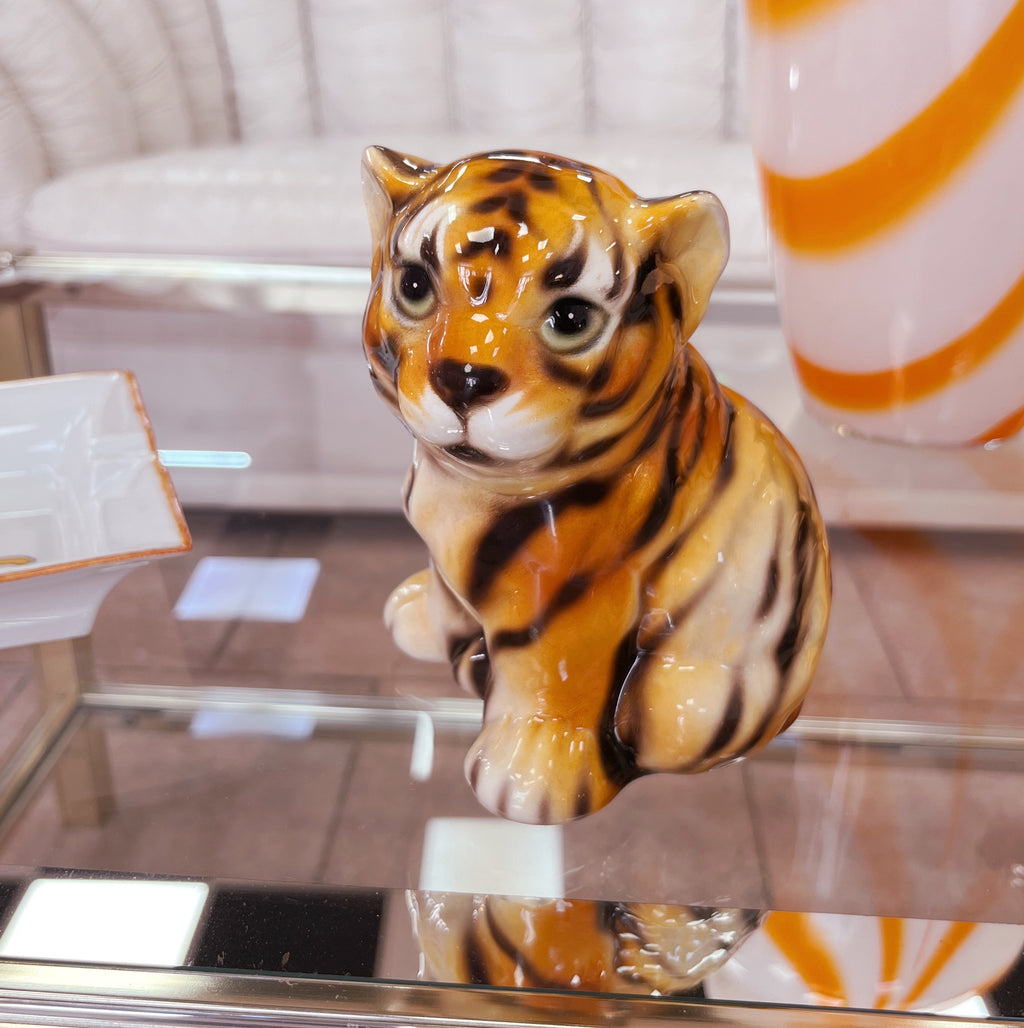 Statuette Bébé Tigre en Céramique Émaillée – Italie, Années 70