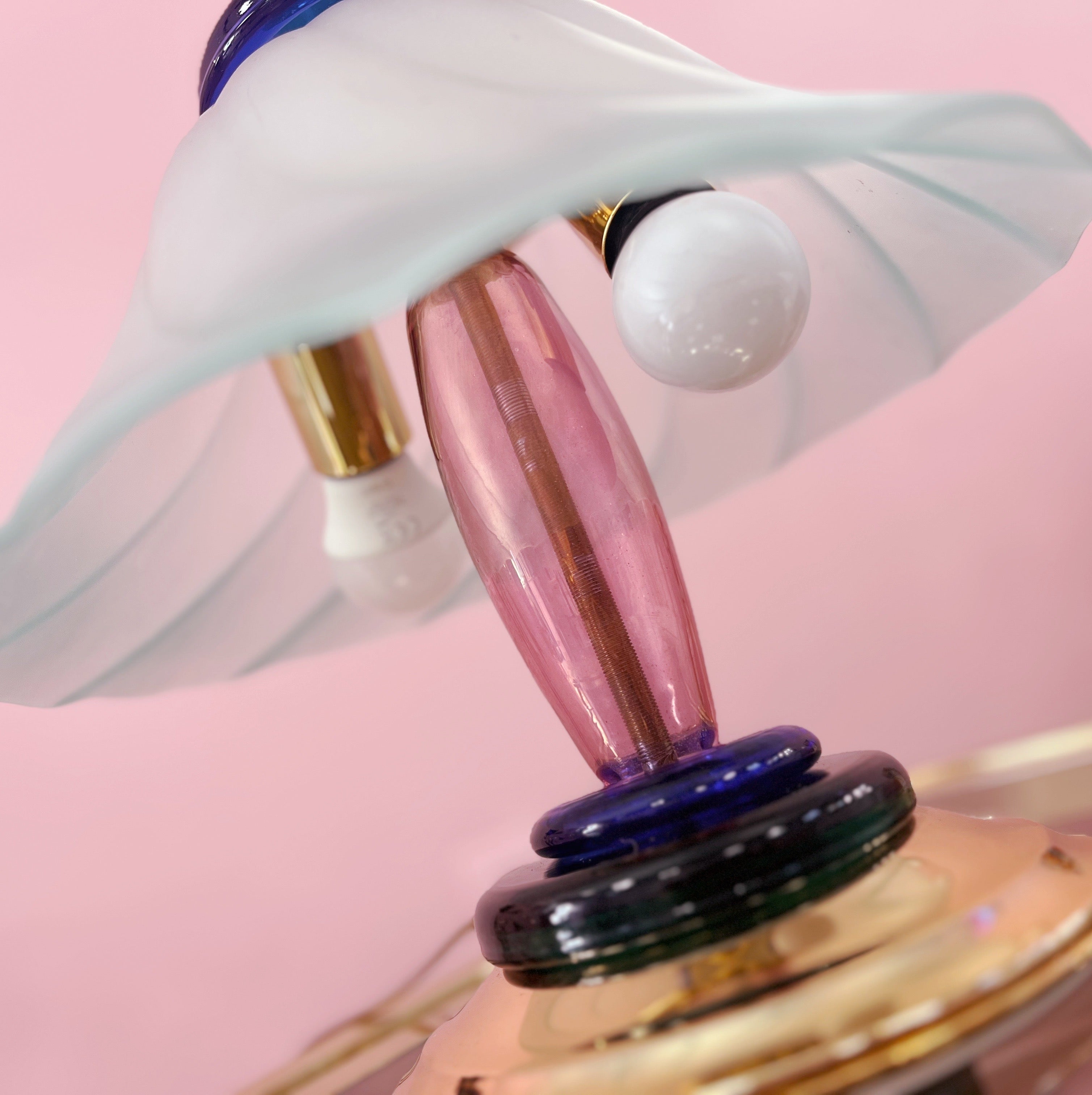 Lampe de Table Polychrome en Verre et Laiton, Italie, Années 80