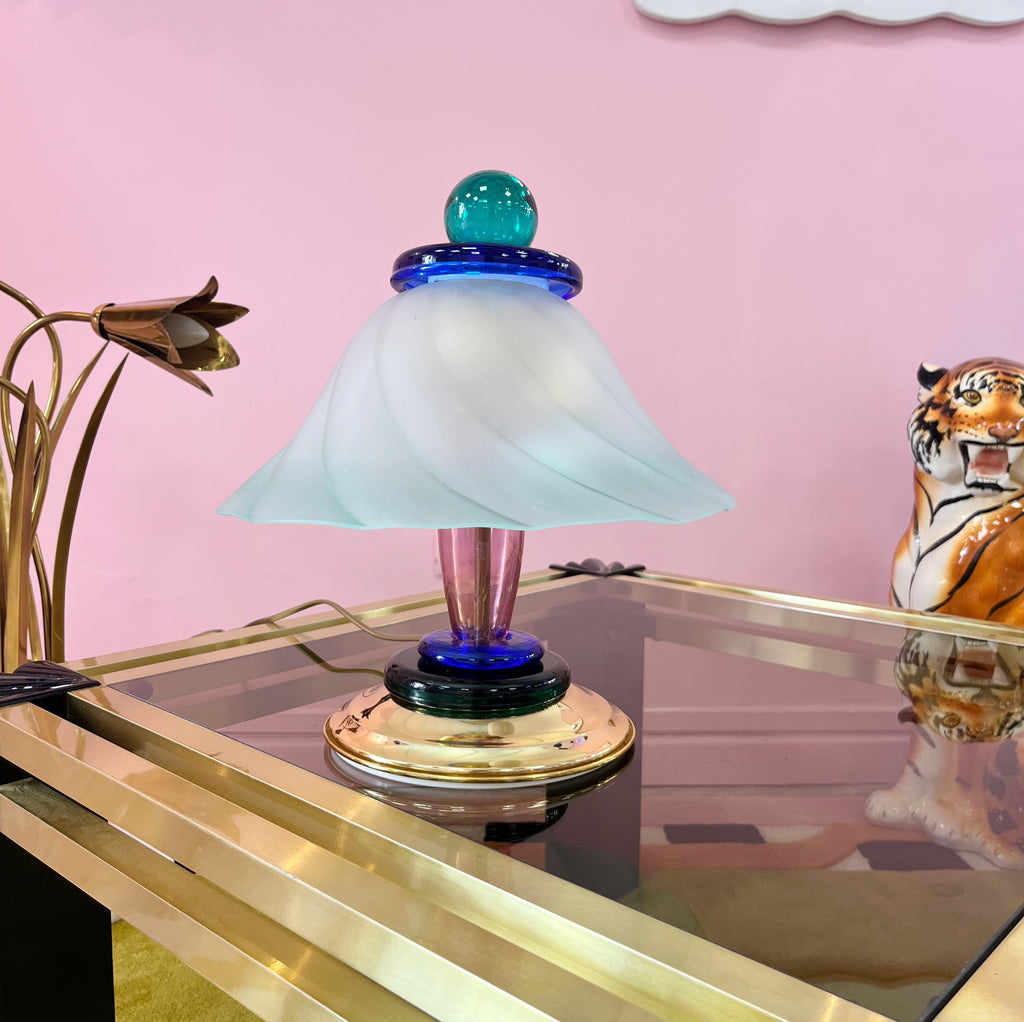 Lampe de Table Polychrome en Verre et Laiton, Italie, Années 80