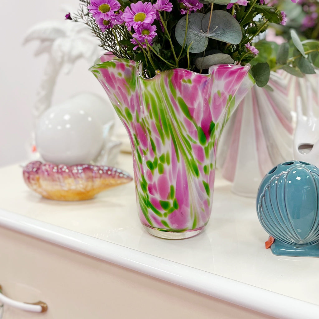 Vase corolle rose et vert