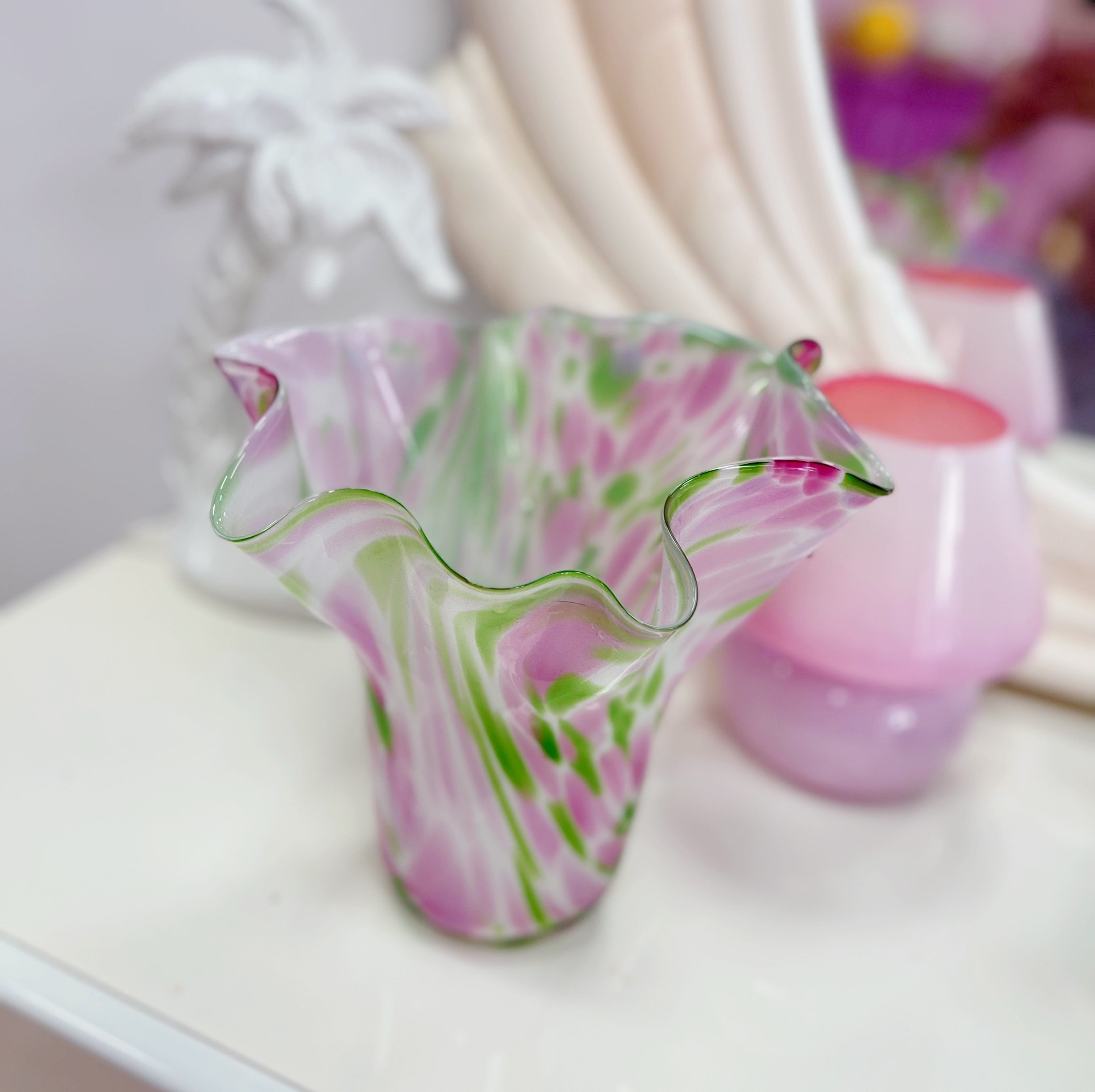 Vase corolle rose et vert