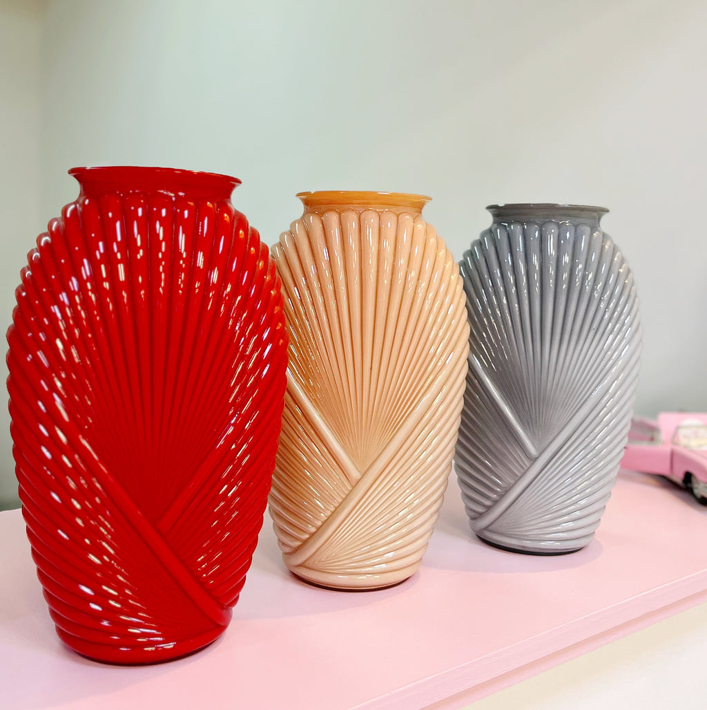 Grand vase Anchor Hocking annees 80 gris