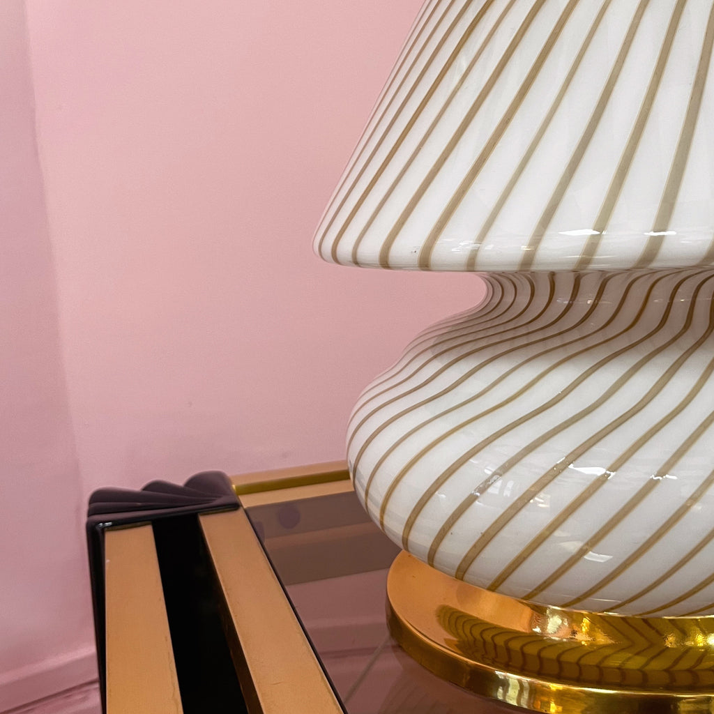 Lampe champignon en verre soufflé & socle en laiton, 70’s