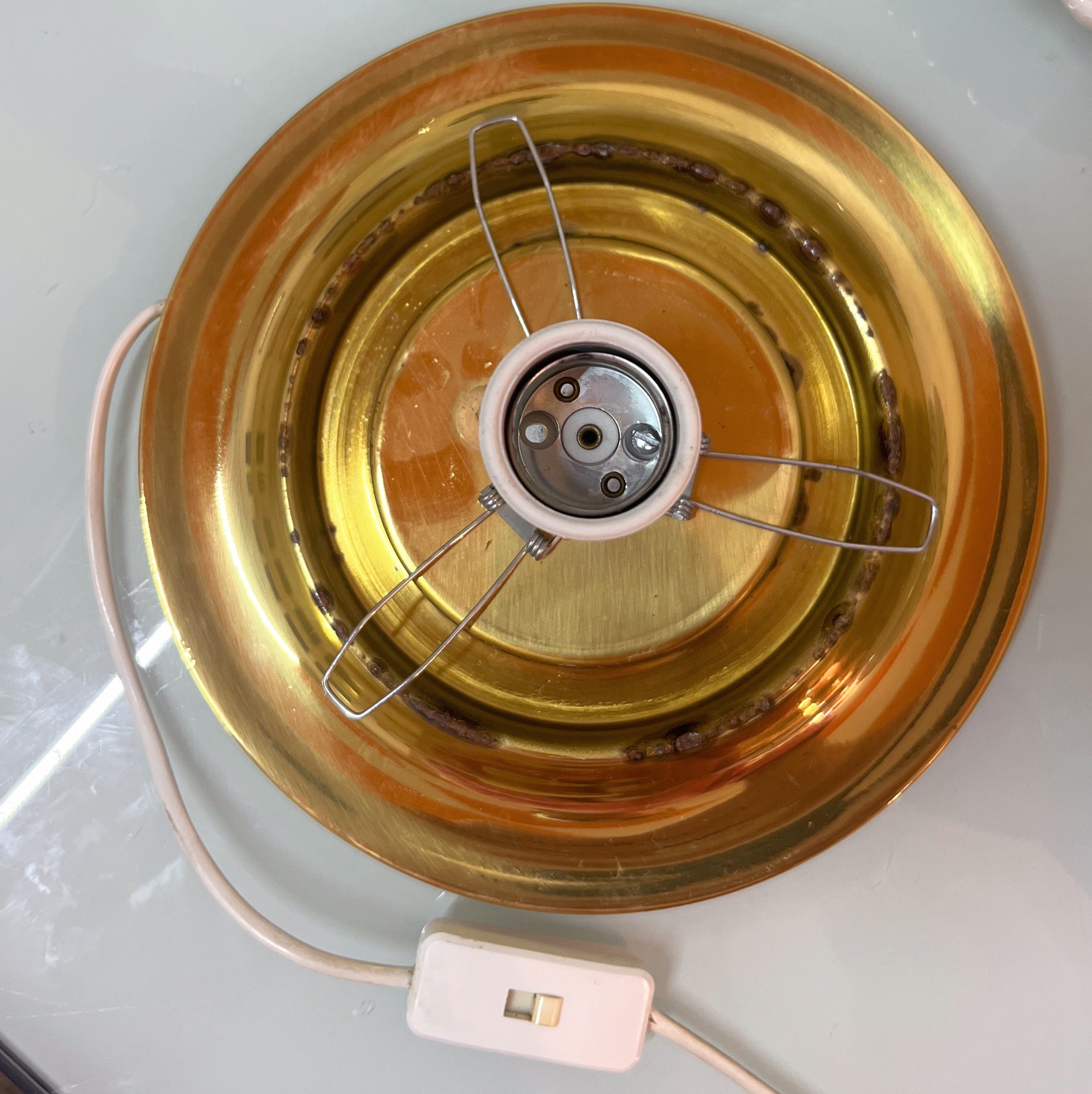 Lampe champignon en verre soufflé & socle en laiton, 70’s